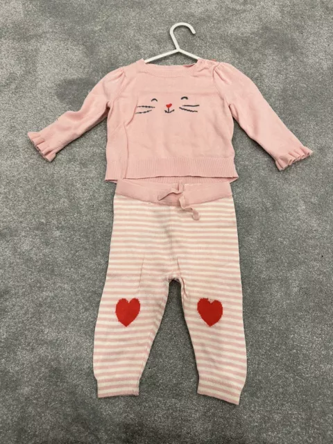 Girls Baby Gap Pink Knitted Jumper And Leggings Set Age 3-6 Months (V)