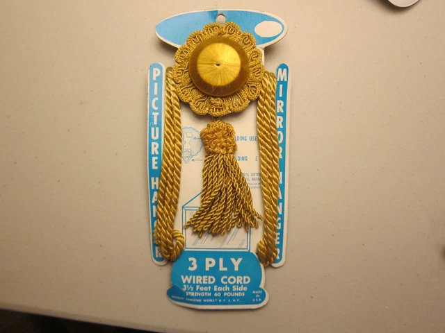 Vintage Gold 3 Ply Wired Cord Picture Mirror Hanger Tassle NOS 60 3.5 Feet