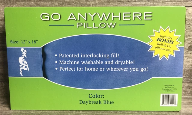 My Pillow Go Anywhere Travel 12”X18” Includes Roll & Go Case Daybreak Blue NEW 3