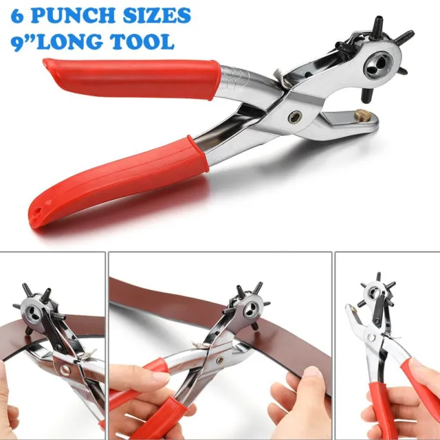 6 Sized 9'' Leather Hole Punch Heavy Duty Hand Pliers Belt Holes Puncher  Tool