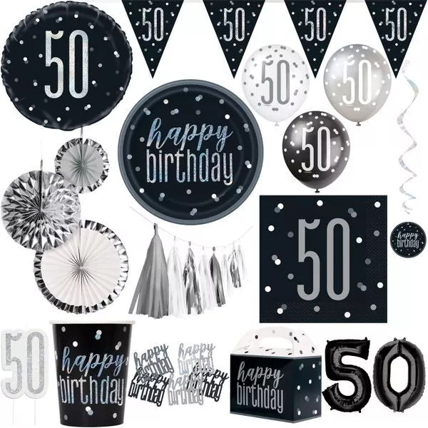 50. Compleanno Party Decorazione Nero Argento Geburtstagsdeko Set Giubileo