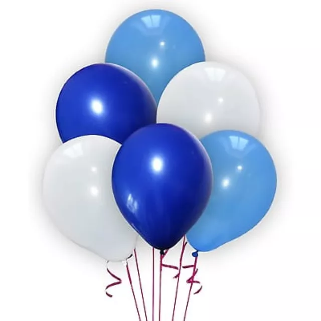 30Pcs ROYAL BLUE, LIGHT BLUE, WHITE Latex Balloons BALOONS Theme Party DECOR UK 2