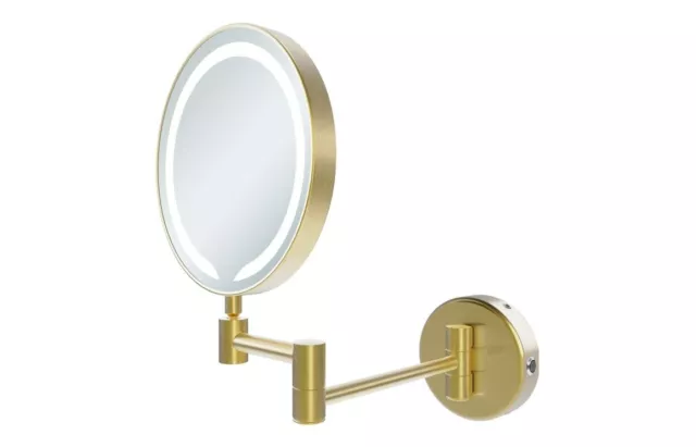 Brushed Brass Bathroom Shaving Beauty Makeup 5x Magnify Mirror LED Swing IP44