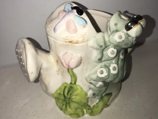 Large Vintage Ceramic Frog Watering Can Decorative