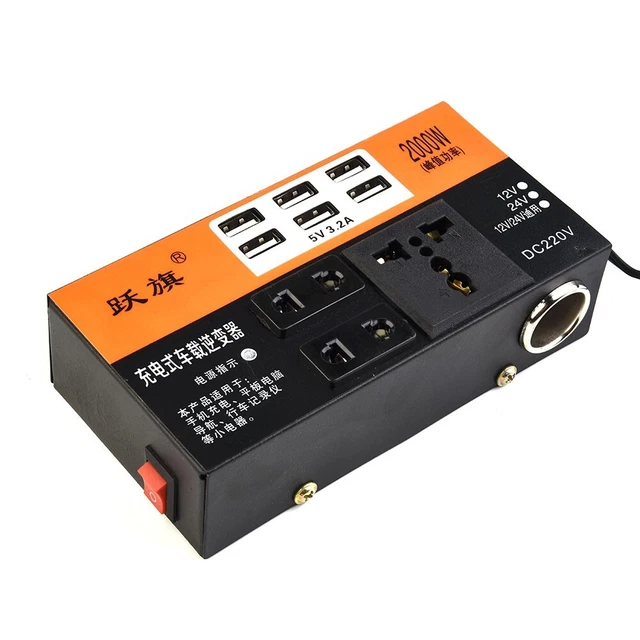 Inverter di alimentazione auto con 6 porte USB 1500W picco 12V/24V a 110V/220V c