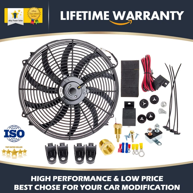 HIGH 3000CFM 16& Electric Radiator Cooling Fan 12V Thermostat Relay