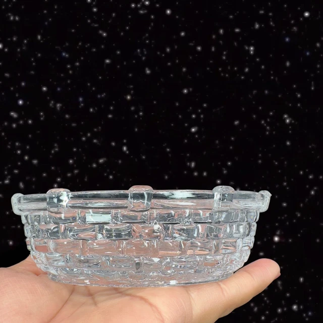 Clear Bunny Rabbit on a Nest Basket Clear Glass Covered Trinket Candy Dish VTG 3