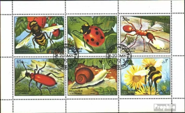 Sharjah 1204-1209 Feuille miniature (édition complète) oblitéré 1972 Insectes