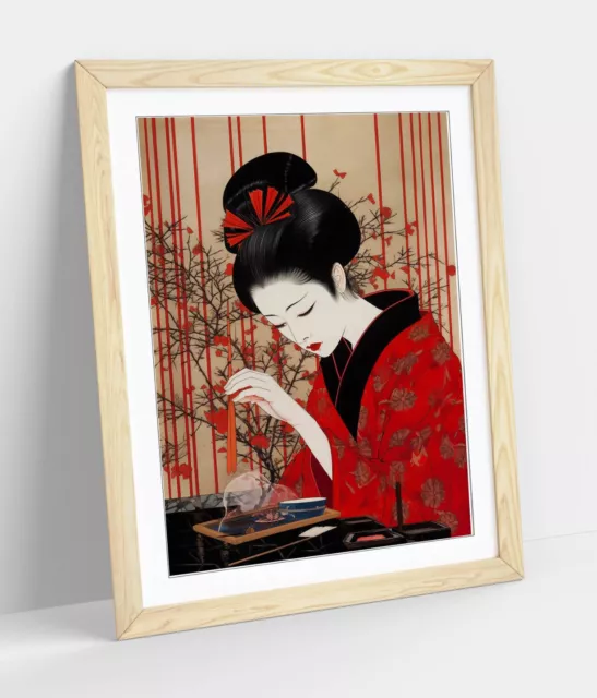 Japanese Geisha Girl Woodblock Print Style -Framed Wall Art Poster Paper Print 3