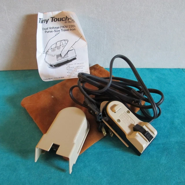 TINY TOUCH-UP PURSE SIZE TRAVEL IRON - dual voltage - w pouch