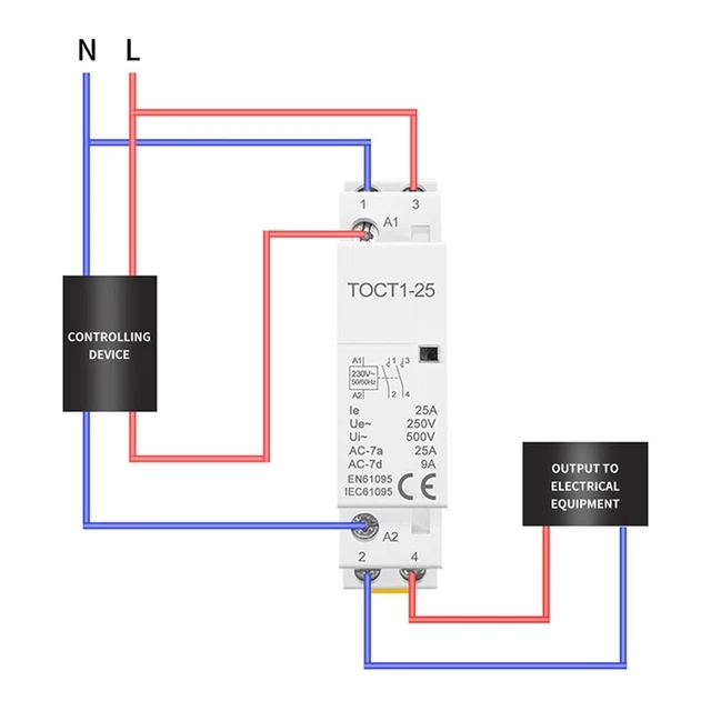 Contacteur rail polyvalent TOC1 2P 220V230V 5060HZ DIN pour usage résidentiel