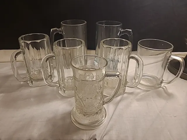 Clear Glass Beer Mug/Steins (Lot Of 7)