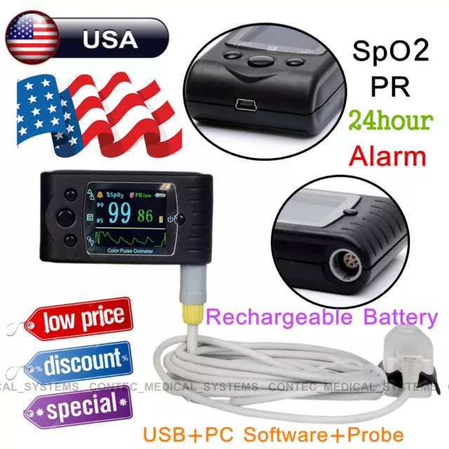 Finger Pulse Oximeter 24h Sleep Blood Oxygen Heart Rate Monitor SpO2 PR Alarm+SW