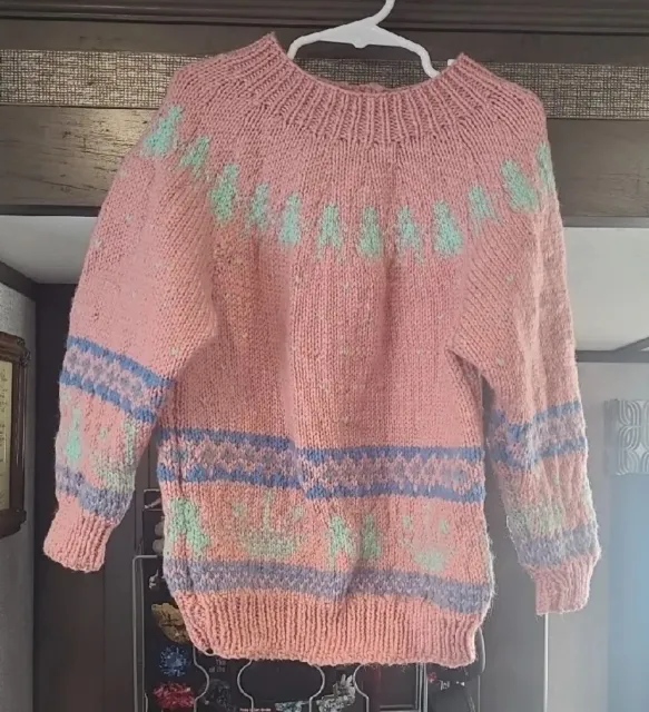 Vintage Kids Girls Handmade Knit Sweater - See Description for Measurements