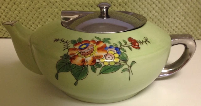Couvercle de théière en céramique vintage peint à la main fabriqué au Japon art déco floral