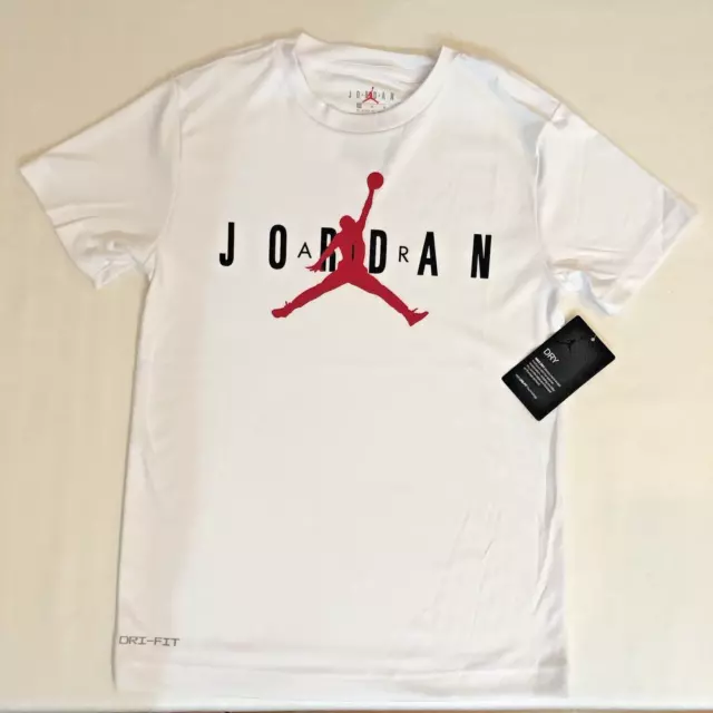 Nike Air Jordan boys white dri-fit short sleeve tshirt size medium red black NWT