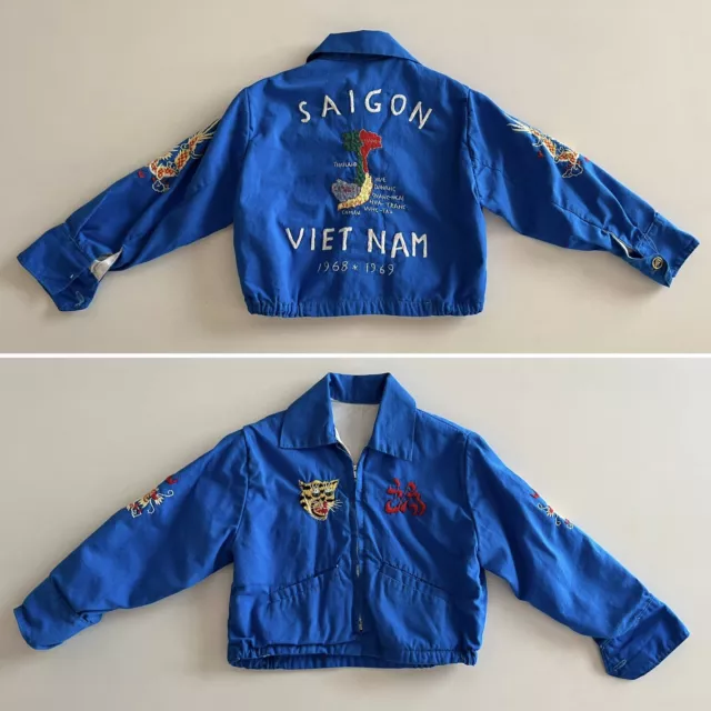 VTG 60s Childs Vietnam Saigon 1968 / 69 Blue Souvenir Tour Jacket Toddler Dragon VTG 60s Childs Vietnam Saigon 1968 / 69 Blue Souvenir Tour Jacket Toddler Dragon