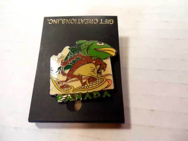 Taz Tasmanian Devil Loony Tunes  2000 Pin Brooch Tie tac Canada Snow Fish