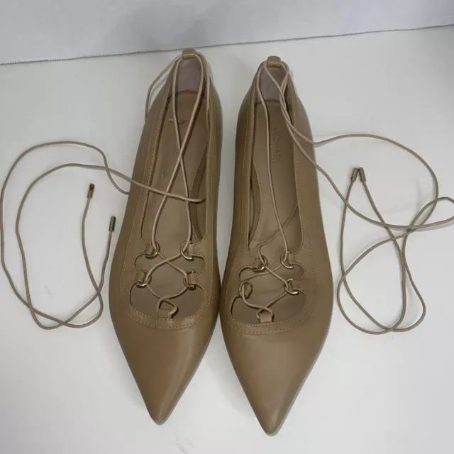 Michael Kors collection Sz 8 Tabby Pointed Toe Leather Lace Up Ballet Flats READ