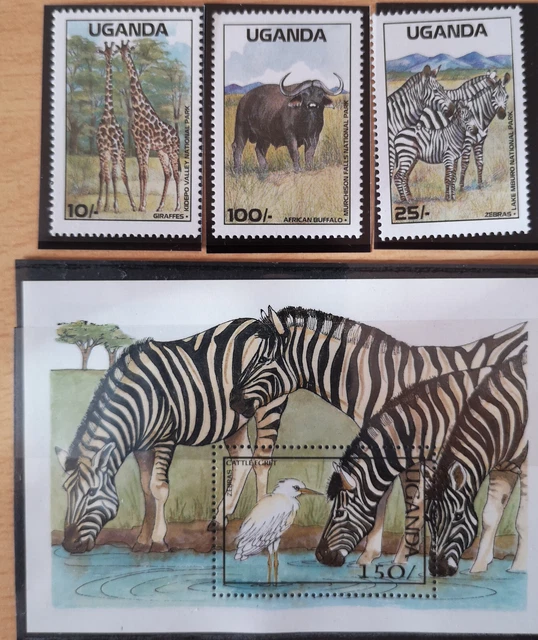 Uganda 1987 wildlebende Säugetiere Mi 617/20 nicht komplett + Block Zebras