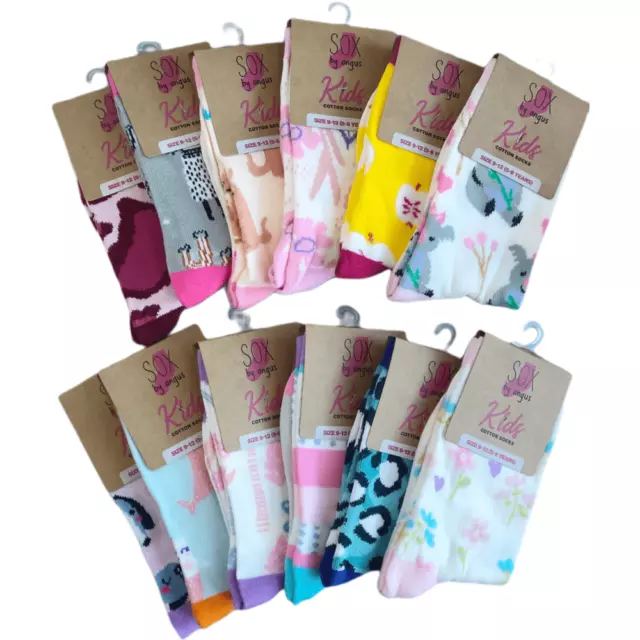 Girl Cotton Fashion Crew Socks,12 pair pack mixed pattern