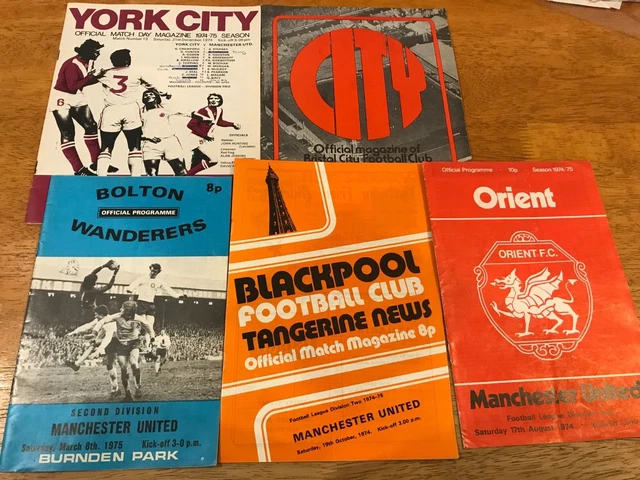 18 Manchester United Away Programmes 1974/75 2nd Division