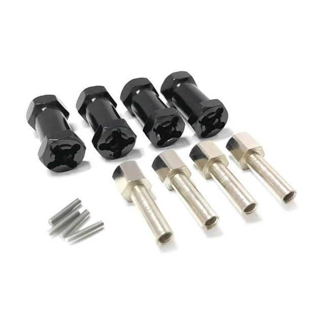 Lot De 4 Rallonges Hexagonales Pour Moyeu De Roue – 12 Mm En 15 Mm – Adaptateurs Pour RC Crawler 1/10 – Aluminium Noir Et Argent