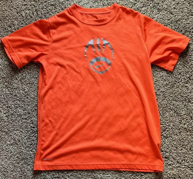 Nike Boys Short Sleeve DriFit Shirt, Size Large, Orange, Football Logo