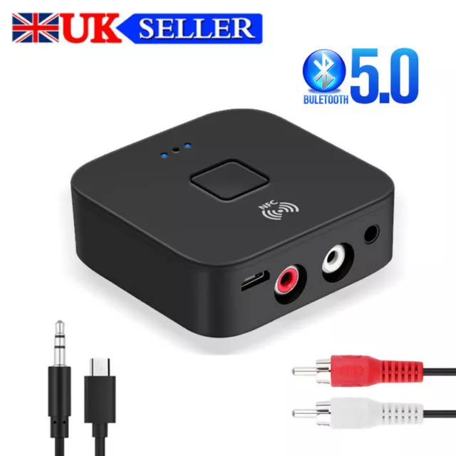 Bluetooth 5.0 Receiver Wireless 3.5mm AUX NFC to 2RCA Jack Audio Stereo Adapter