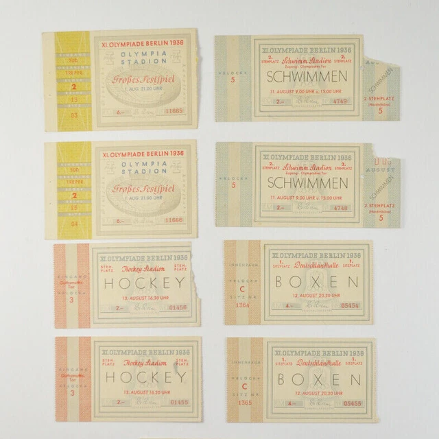 8 ORIGINAL EINTRITTSKARTEN Olympiade Berlin 1936 Olympische Spiele