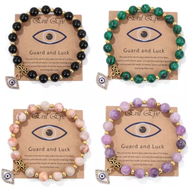 Natural Stone Hamsa Evil Eye Yoga Energy Beaded Bracelet Adjustable Jewelry Gift