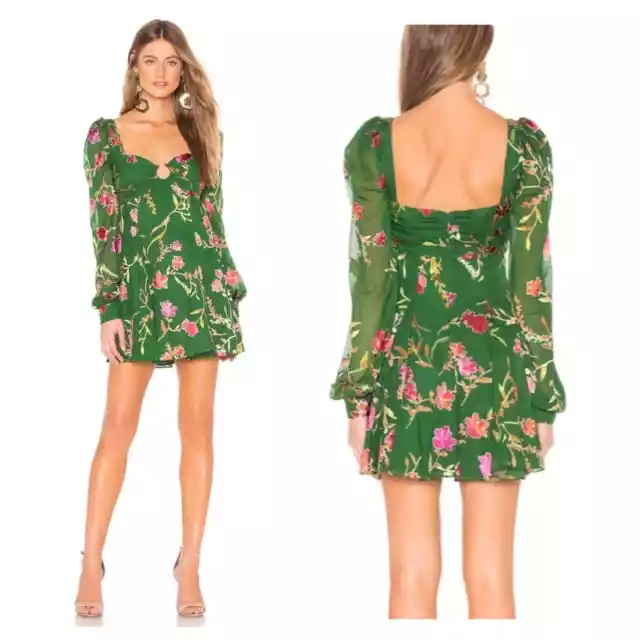 Lovers + Friends Marcella Green Floral Long Sleeve Keyhole Mini Dress Small