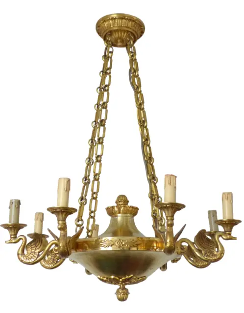 Gorgeous Vintage French 8 Arms Ormolu Bronze Brass Chandelier Ceiling Empire 60'
