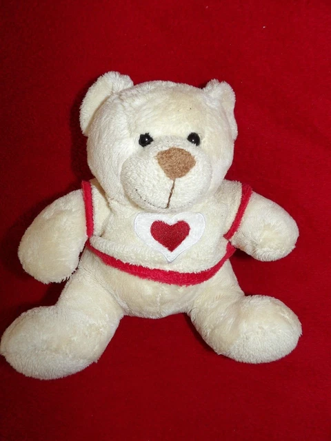 Doudou Peluche Nicotoy Ours Beige Assis Pull Brodé Coeur Rouge 20 CM