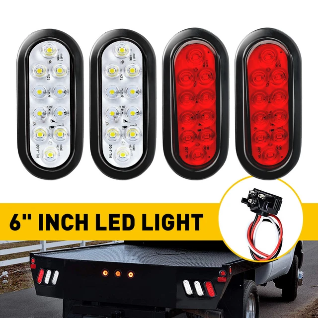 4x 6" Oval White/Red LED Trailer Truck Bus Sealed Stop Back-Up Tail Light Lamps