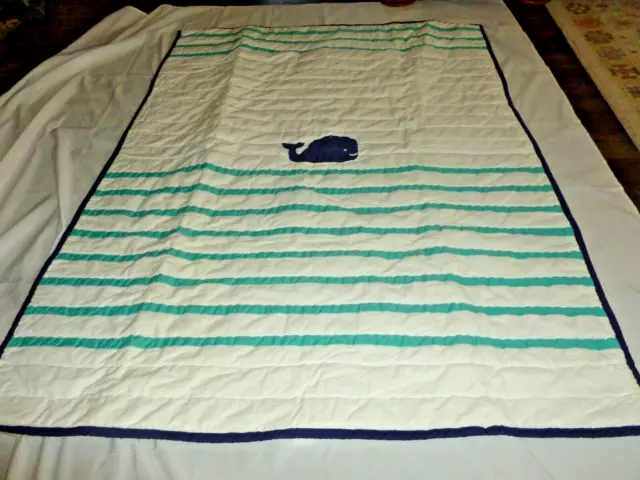 Edredón para cuna Pottery Barn Kids a rayas azules marino Hamptons ballena niño pequeño 100 % algodón