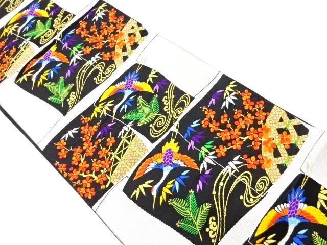 6528209: Japanese Kimono / Vintage Fukuro Obi / Woven Shochikubai & Cranes With