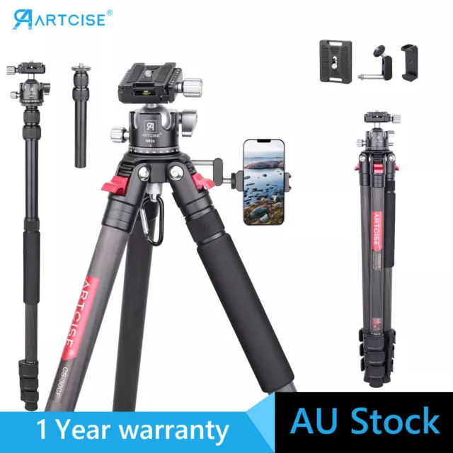 ARTCISE Carbon Fiber Travel Tripod Compact Camera Tripod W/34MM Ball Head Kit