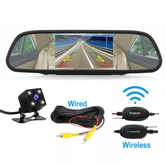 5" LCD Monitor/Mirror Car Rear View Wireless Backup Camera Parking Reverse Kit