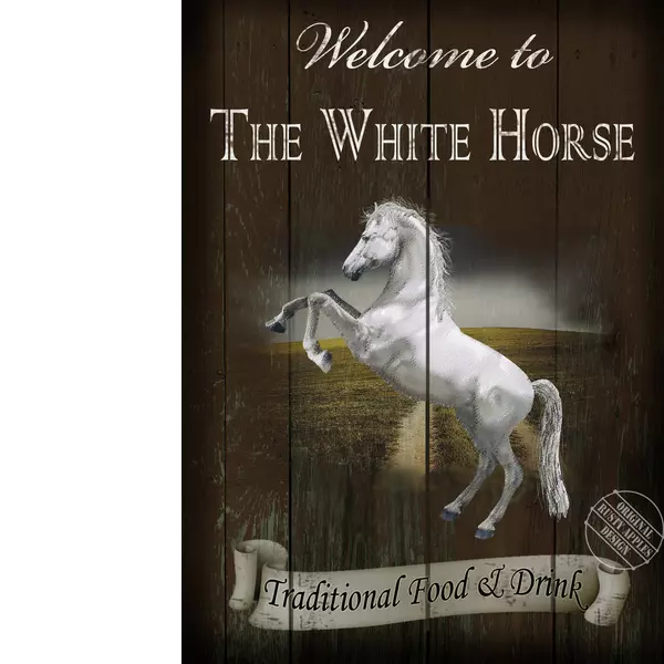 English Traditional Pub Sign The White Horse  Metal Sign  Home Bar, Mancave Shed