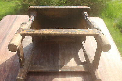 Antique / Vintage Wooden stool very old heavily worn - likely by an animal 2