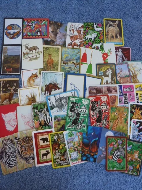 Large Lot 40+ Wild Animals Deer Tiger  GENUINE VINTAGE SINGLE Swap Playing Cards