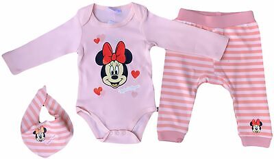 Minnie Mouse Disney Baby Mädchen Body, Hose + Lätzchen Set Rosa 3 6 12 18 24 Mon