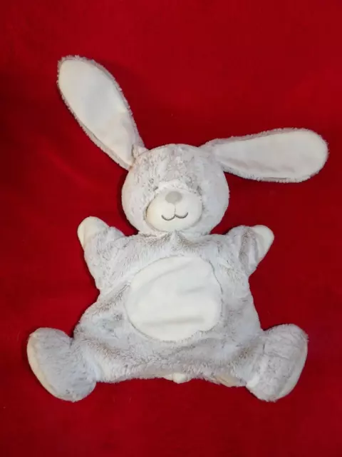 Doudou Lapin Marionnette Gris Beige Chine Ventre Blanc Tex Baby