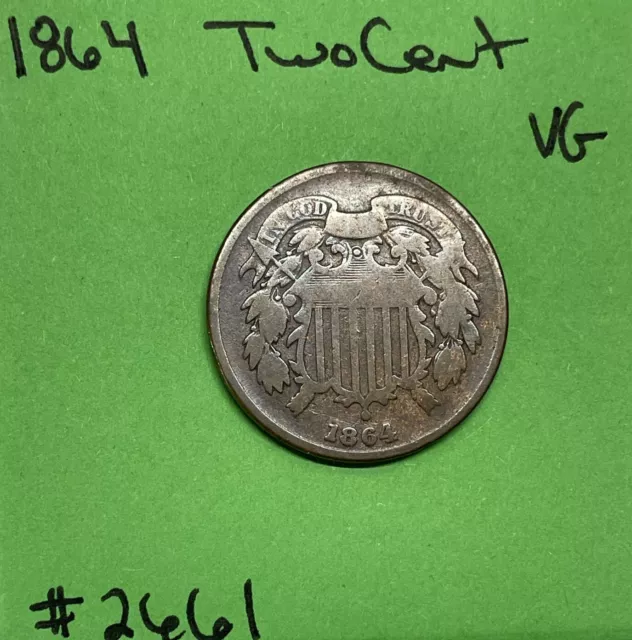 1864 Large Motto Two Cent Piece VG Very Good 2c Coin