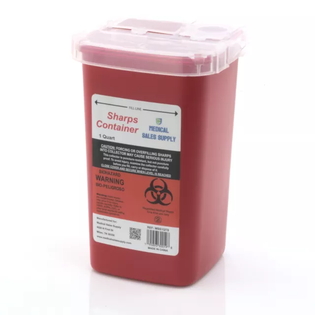 1 Quart | Biohazard Needle and Syringe Disposal Sharps Container with Flip Lid