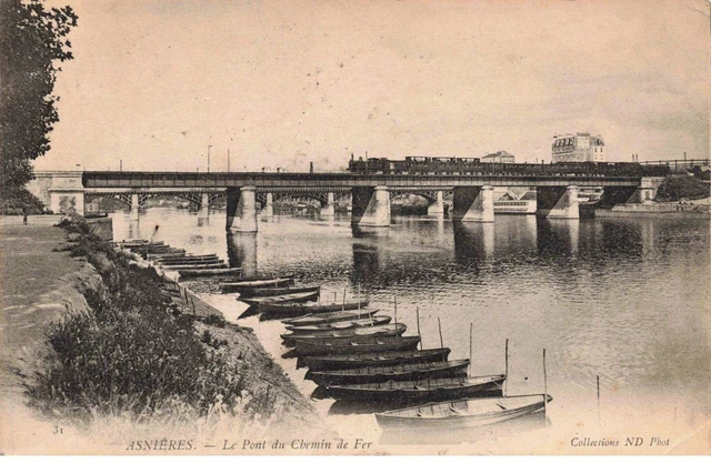92 - ASNIERES - S04355 - Le Pont du Chemin de Fer - Barques - Train - L1