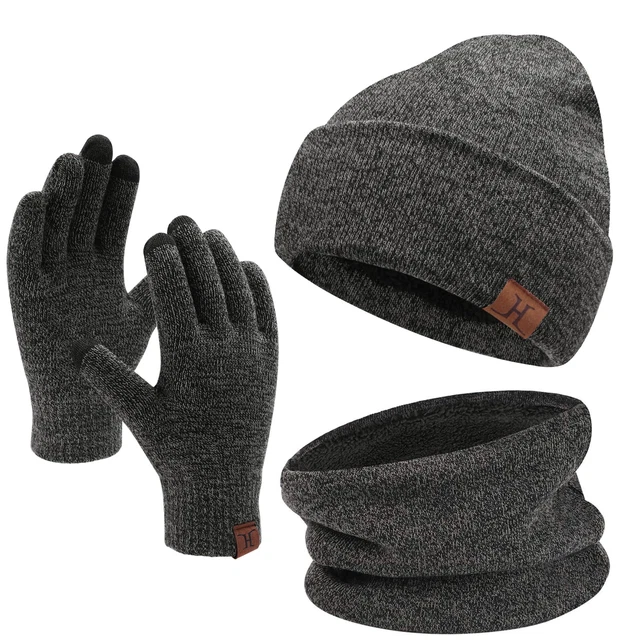 Ensemble Bonnet écharpe Gants Hiver - Unisexe Adulte - Doublure Chaude - Pour Ski, Randonnée, Ville - Cadeau