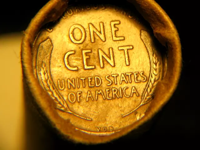 LINCOLN WHEAT CENTS ROLL OF 50 W/ 1909 VDB & "RED" REVERSE ENDS!  50%+PRE-1940s!