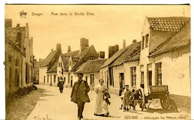 Belgique Brugge Bruges - Rue Dans La Vieille Ville Vieux Sépia Carte Postale